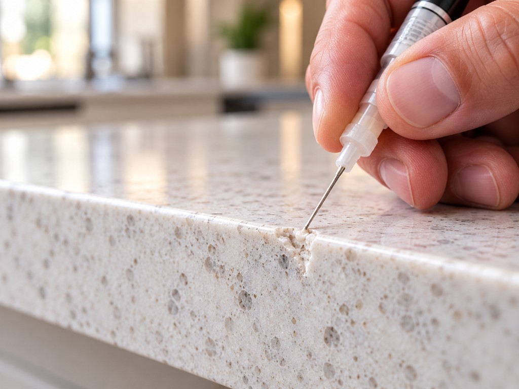 Filling a small chip on the edge of a stone countertop